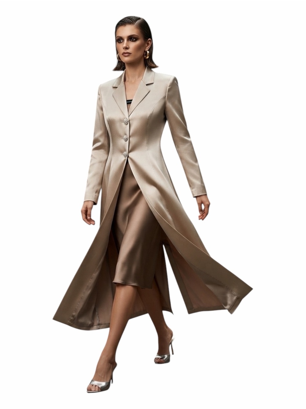 J. Peterman 100% Vintage Silk Duster Jacket Maxi Trench Coat Champagne. Size 6